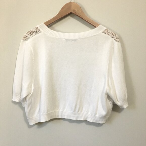 Cotton Rayon White Pointelle Knit Balletcore Bolero - Picture 2 of 12